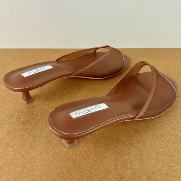 NEW TONY BIANCO REVOLVE BROWN MESH SLIDE SANDALS - Picture 5 of 15